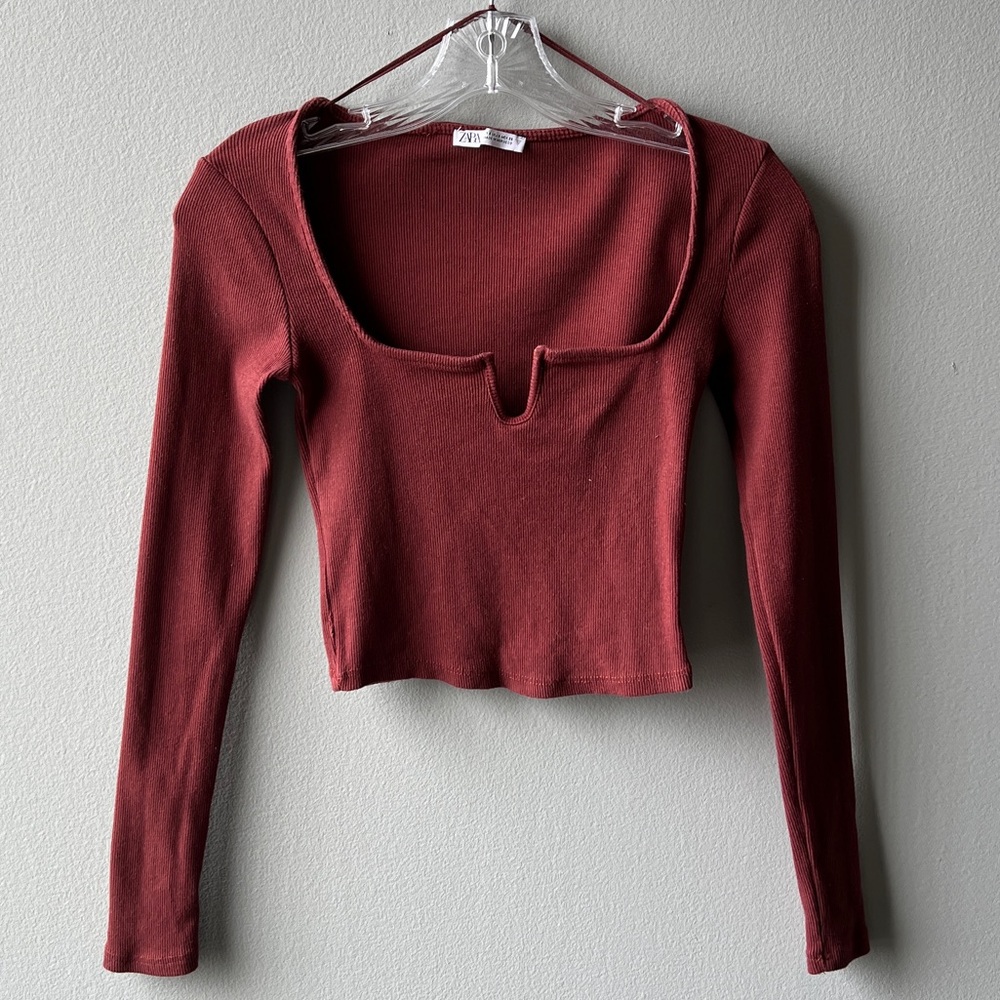 Zara Long Sleeve Maroon Crop Top